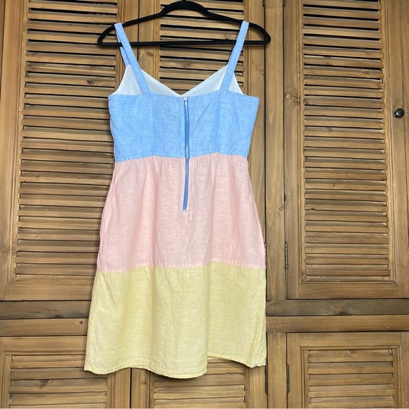 Cynthia Rowley pastel color blocked 100% LINEN cool airy mini sundress SZ-Small - Picture 2 of 8